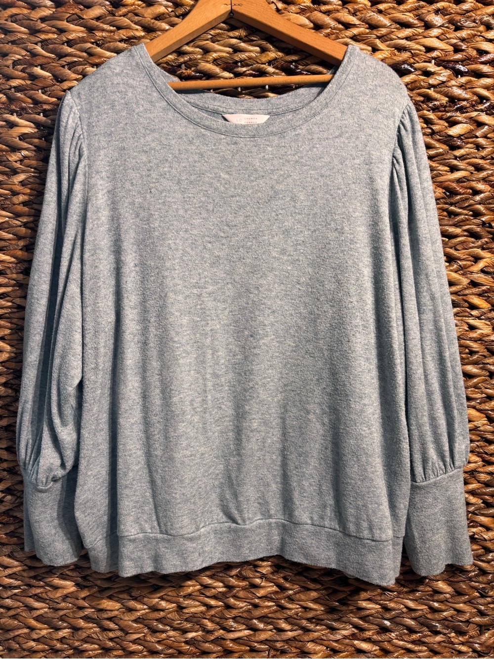 Women's Light Blue Pullover Sweatshirt with Gathered Sleeve Detail